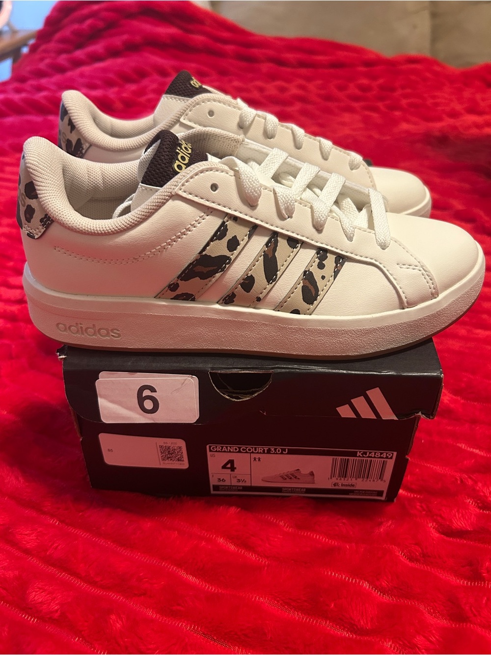 adidas Women’s White Sneakers with Black Leopard Three-Stripes